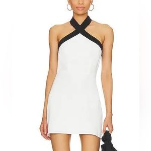 Super down Brielle Cross Front Dress in White Multi
